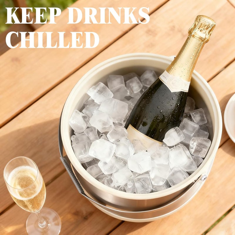 Five Home 5QT/4.8L Insulated Ice Bucket for Parties, Large Capacity Double-Wall Beverage Bucket with Scoop & Lid for Champagne, Wine, Cocktail (White) - Image 3